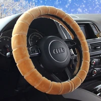 kkysyelva plush vehicle steering wheel cover classic black car wheel protector auto steering covers