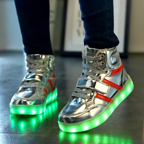 Малышей Детей Shoes Высокие Мальчики Девочки Светодиодные Тапочки USB Зарядки Дети