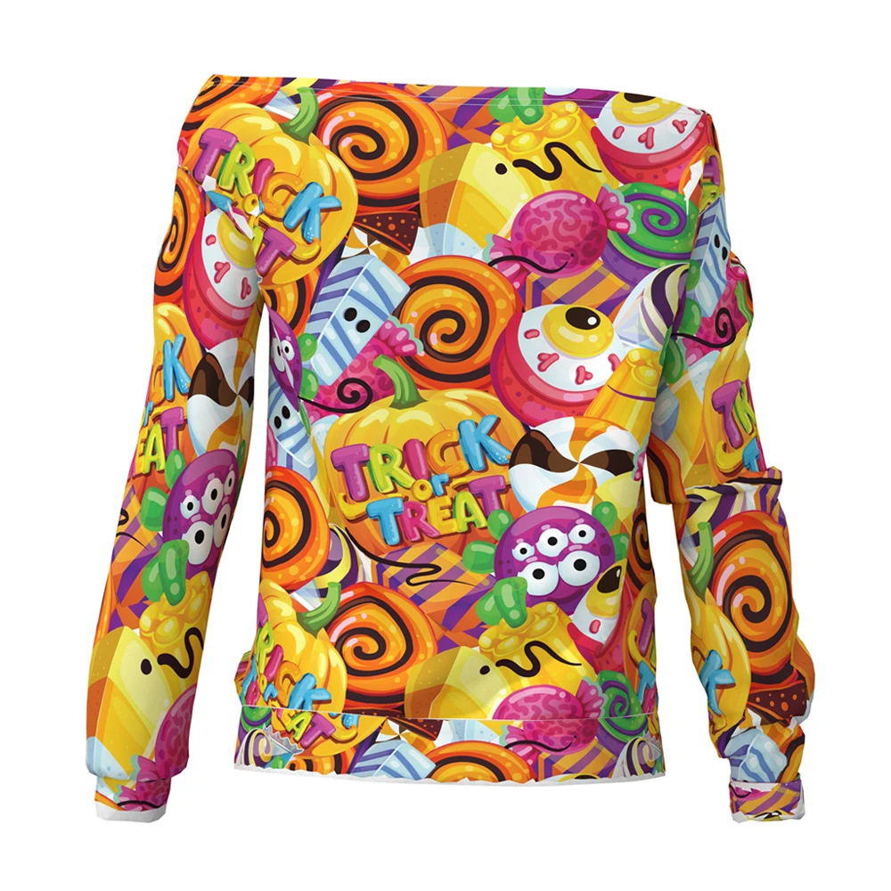 

Halloween Style Women 3d printing Sweatshirt Print Off-The-Shoulder Lollipop party new fashion hot Hoodie Hooded Top Hoodie