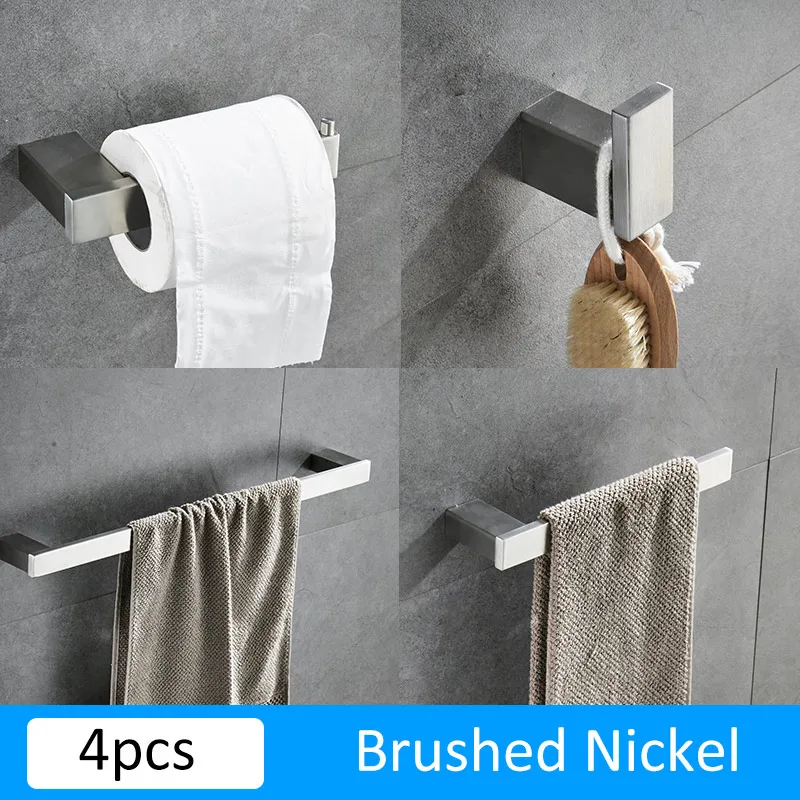 4pcs Brushed Nickel Матовый черный держатель для бумаги из нержавеющей стали для ванной комнаты, держатель для полотенец, держатель для зубных щеток, набор аксессуаров для ванной - Цвет: 4pcs Brushed Nickel