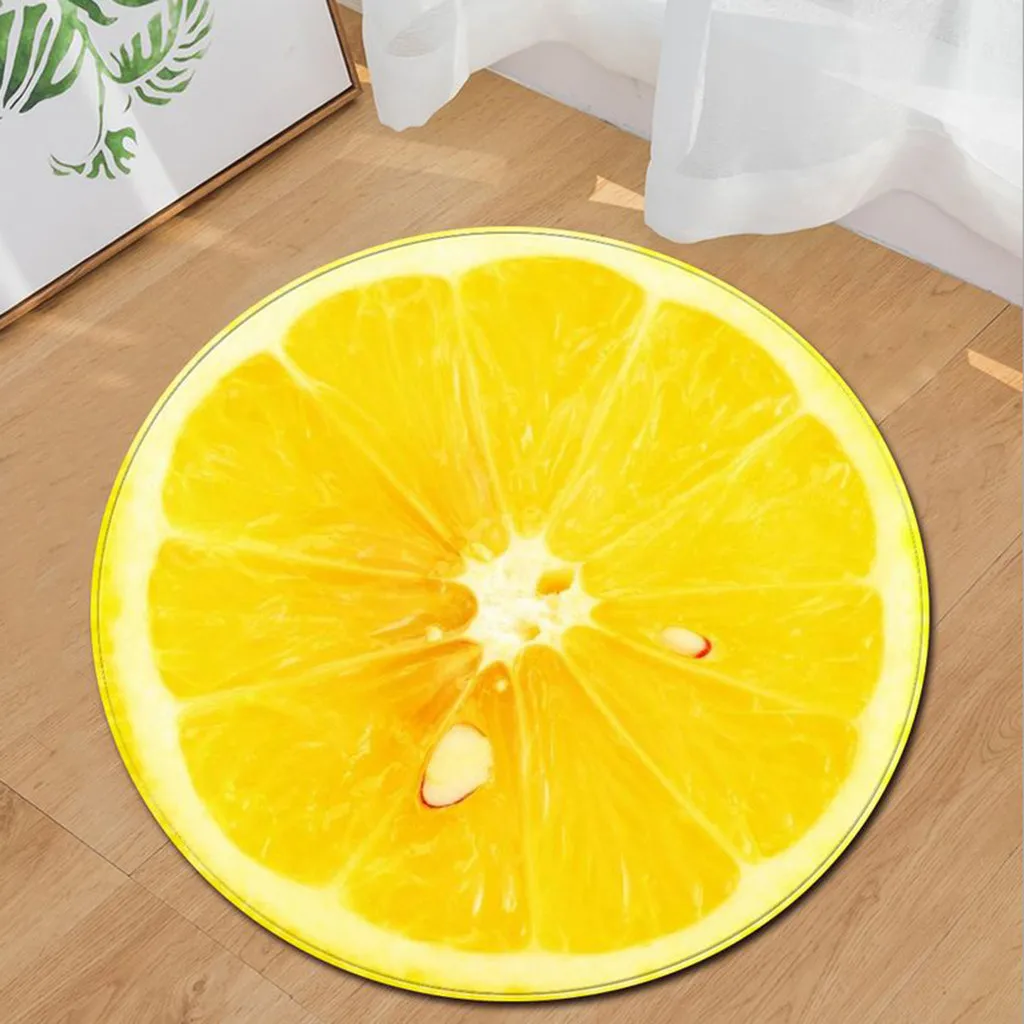 

60cm Fashion Simulated Fruit Round Flannel Bathroom Kitchen Carpet Non Slip Door Mat Living Room Floor Mats Modern Kitchen Rugs