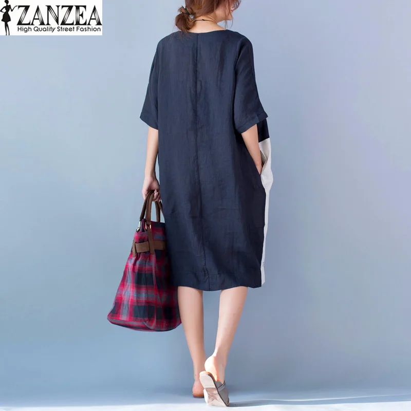Новая мода ZANZEA Oversize Лоскутная Повседневный Кафтан Vestido 2019 женские летние