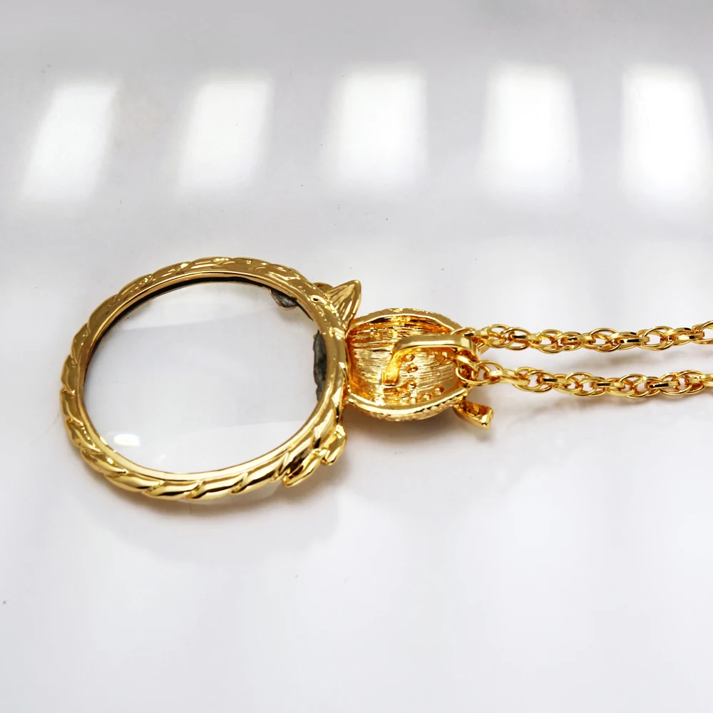 Owl Shape Women Gold Color Chain Necklace With 2X Magnifying Glass Pendant Daily Reading Purpose Nice Design | Украшения и