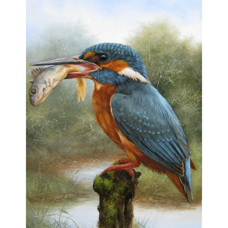 

"Kingfisher & Fish" 5D DIY Full Square/Round Drill Diamond Painting Cross Stitch Rhinestone Embroidery Home Mosaic Decor WG1034