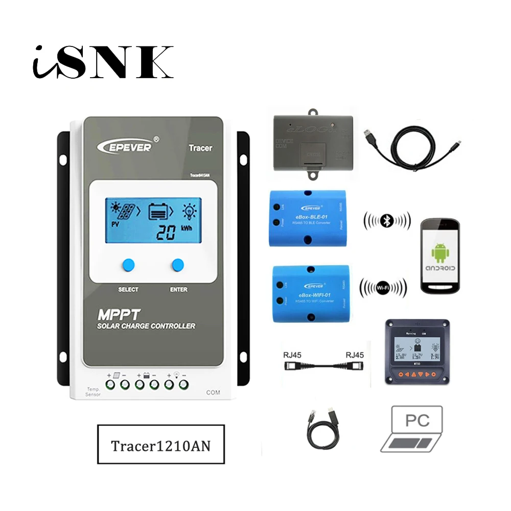 Tracer1210AN 10A MPPT контроллер солнечного заряда 1210AN 1210A MT50 eBox WIFI 01 BLE Bluetooth eLog01