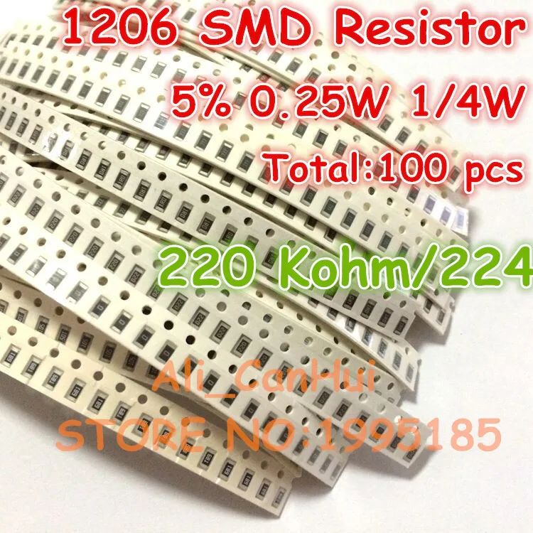 100 шт./лот 1206 5% 220 Kohm K 224 1/4W 0 25 W SMD резистор 3 2*1 6 мм | Обустройство дома