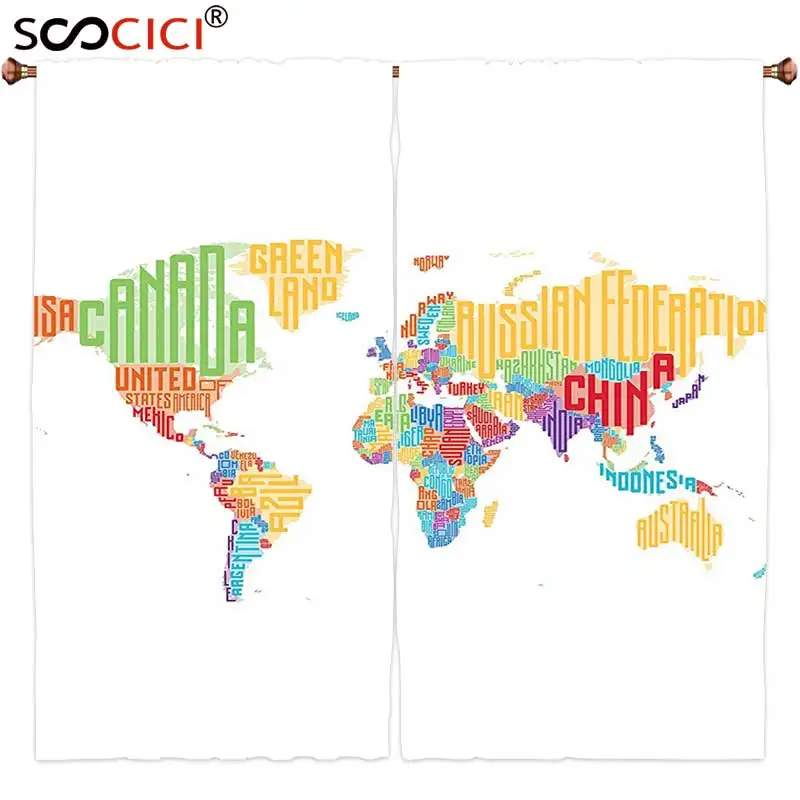 

Оконные шторы обработаны 2 панелями, Подростковая Коллекция декора для комнаты, разноцветная школьная классная карта мира с именами