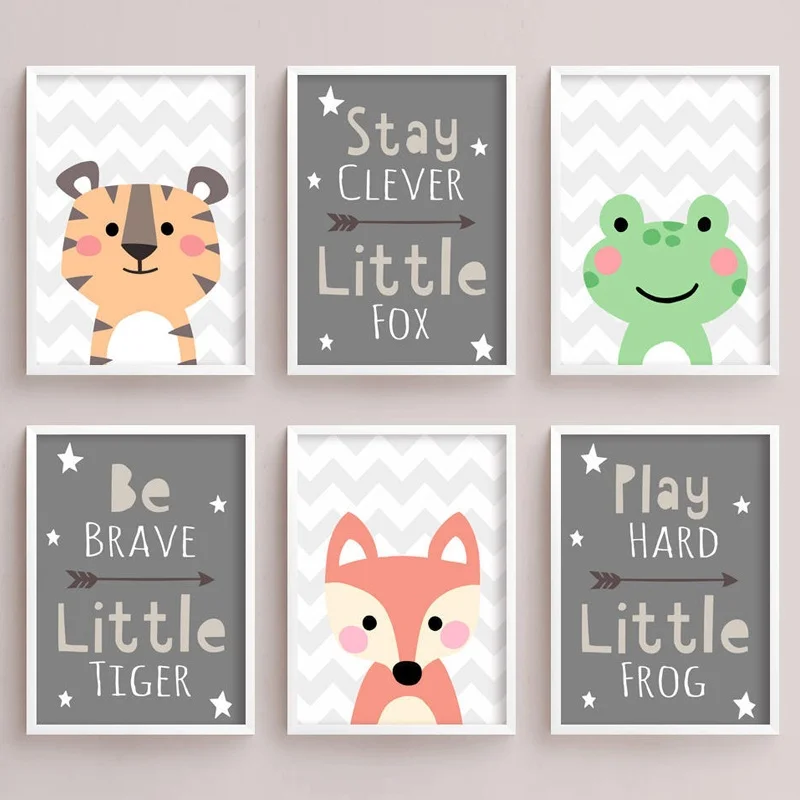 

Tiger Frog Fox Motivational Quotes Nursery Nordic Posters And Prints Wall Art Canvas Painting Wall Pictures Baby Kids Room Decor