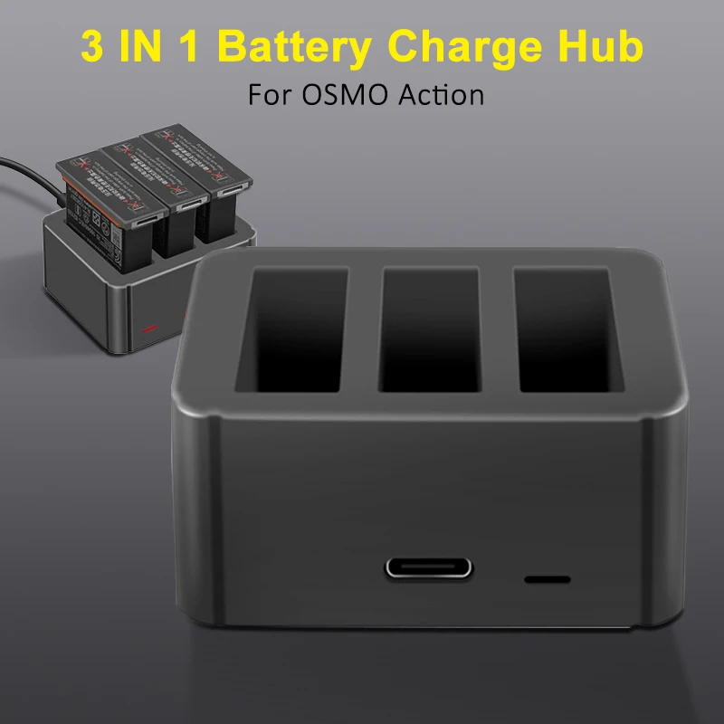 3 in 1 OSMO ACTION Battery Charger Hub TYPE-C Input 4.35V Lithium Charging Kit for DJI Accessories | Электроника