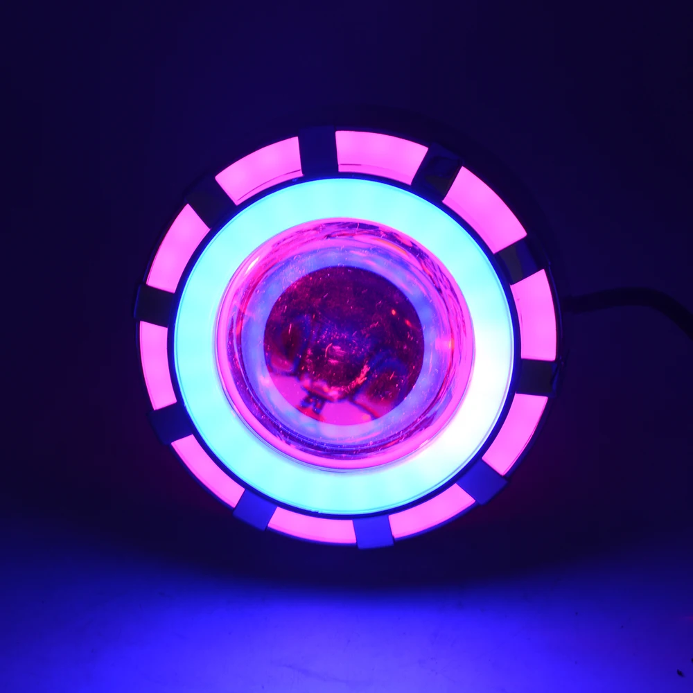 Передняя фара для мотоцикла двойной Ангел Дьявол глаз Led дальнего света с розовым