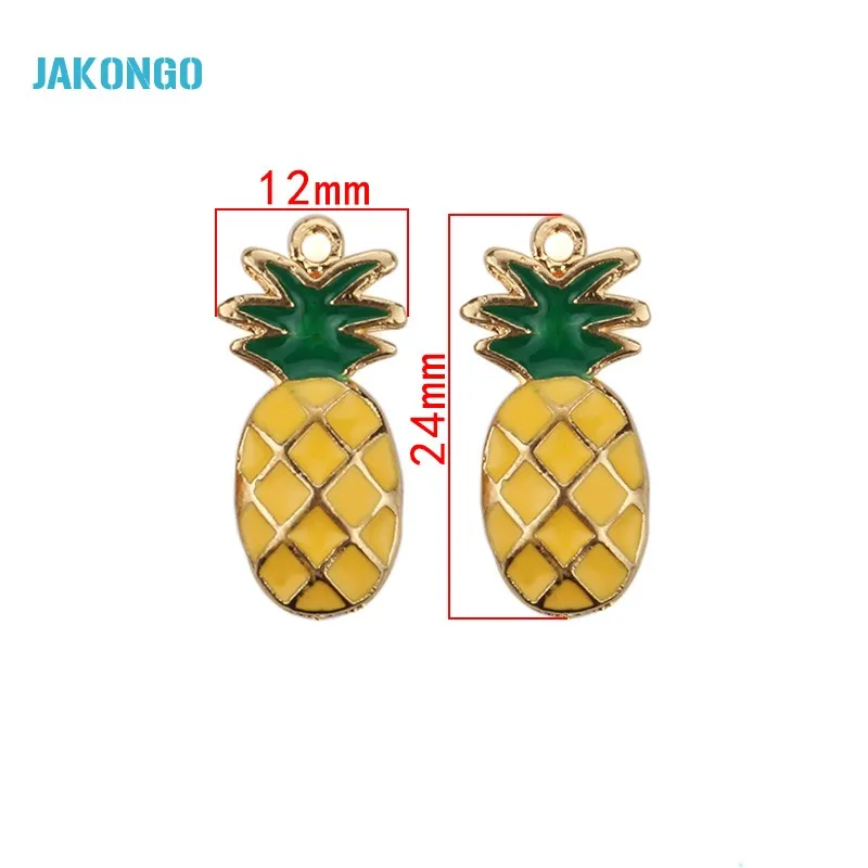 JAKONGO Golden Plated Enamel Pineapple Charms Pendants for Jewelry Making Necklace DIY Handmade Craft 24x12mm | Украшения и