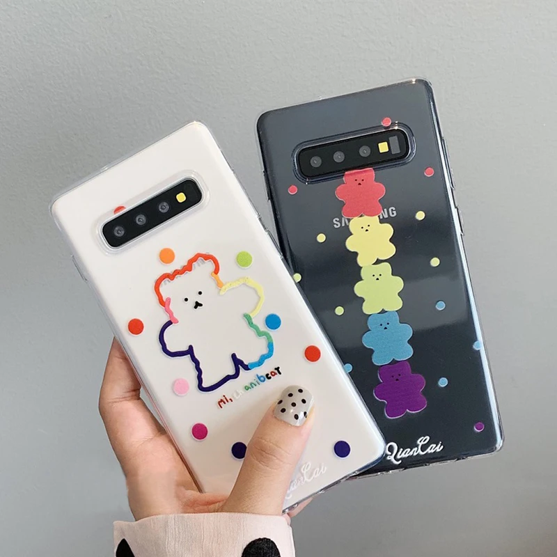 YHBBCASES Cartoon Rainbow Bear Clear Soft Case For Samsung Galaxy S10 Plus S8 S9 Candy Color Phone Cover Note 8 9 |