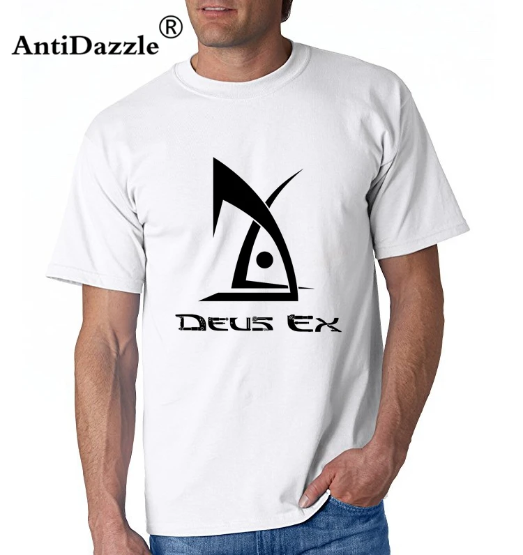 Пользовательские пару футболки Deus Ex логотип черный мужской Crewneck Футболка с