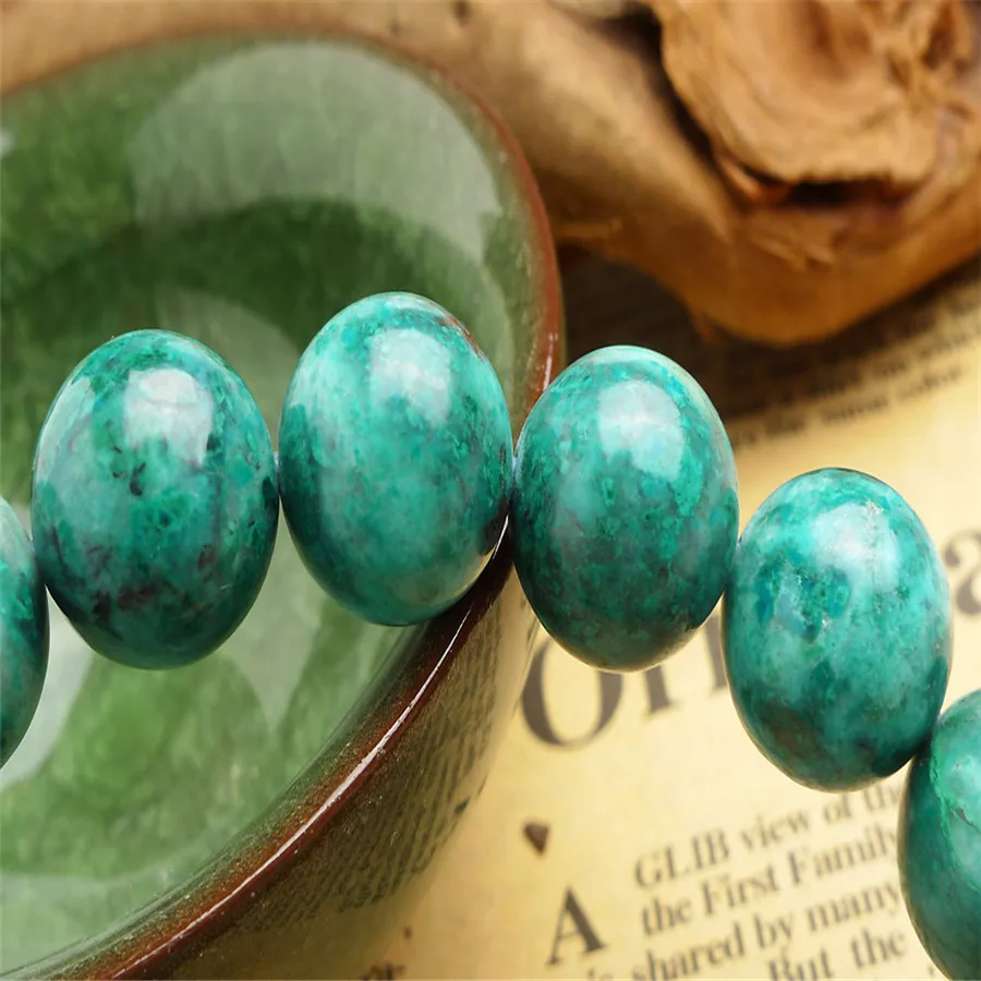 Fashion Stretch Charm Bracelets For Women Femme Genuine Green Natural Chrysocolla Malachite Round Bead Bracelet Just One | Украшения и