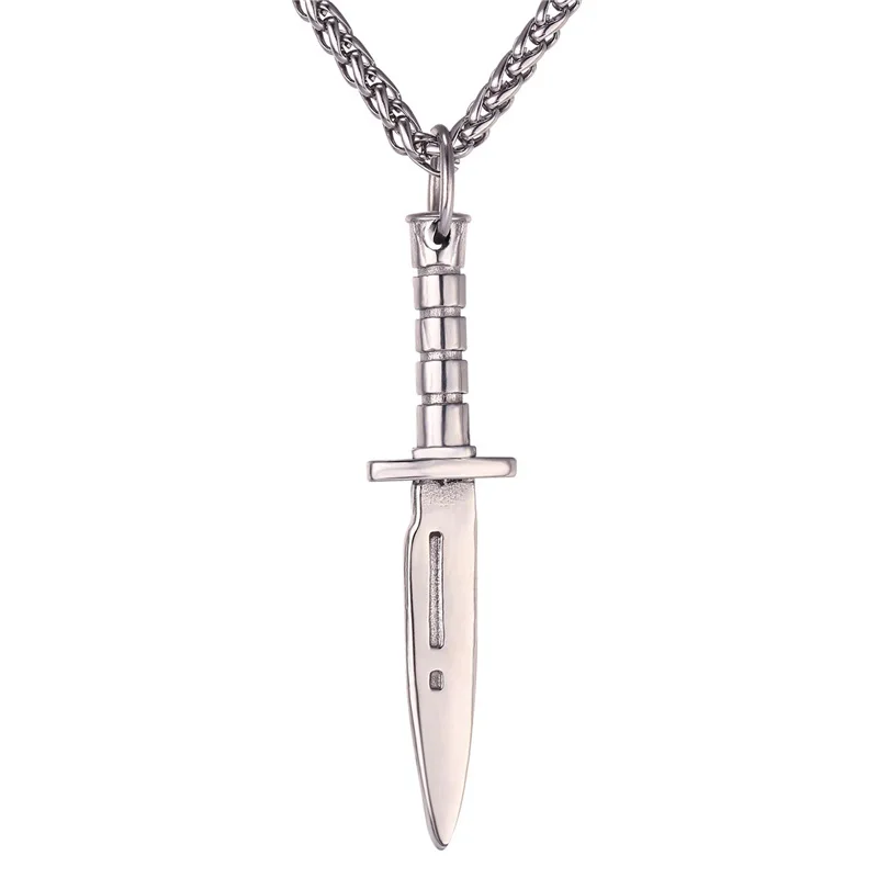 Stainless Steel Starlord Dagger/ожерелье «меч» кулон из нержавеющей стали/золотой цвет Веревка Цепь для мужчин оружие хип-хоп Байкер ювелирные изделия GP2468 - Окраска металла: Stainless Steel
