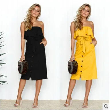 

European and American New Wrapped Chest Lace Button Dress