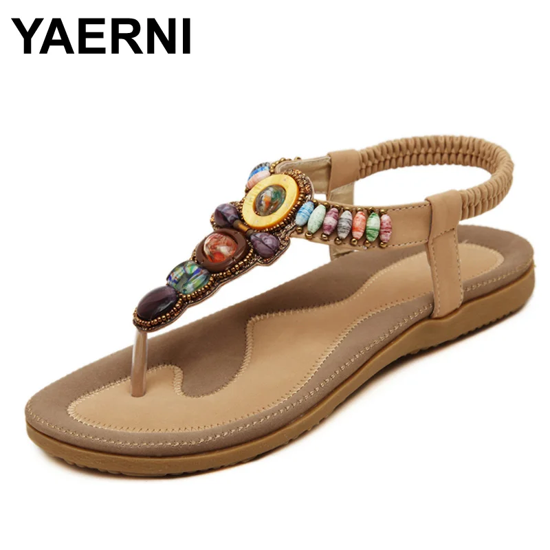 

Женские богемные босоножки YAERNI, богемные босоножки с клипсой, ремешки в стиле бохо, с эластичным ремешком сзади, пляжные туфли на плоской подошве, 2019, размера плюс