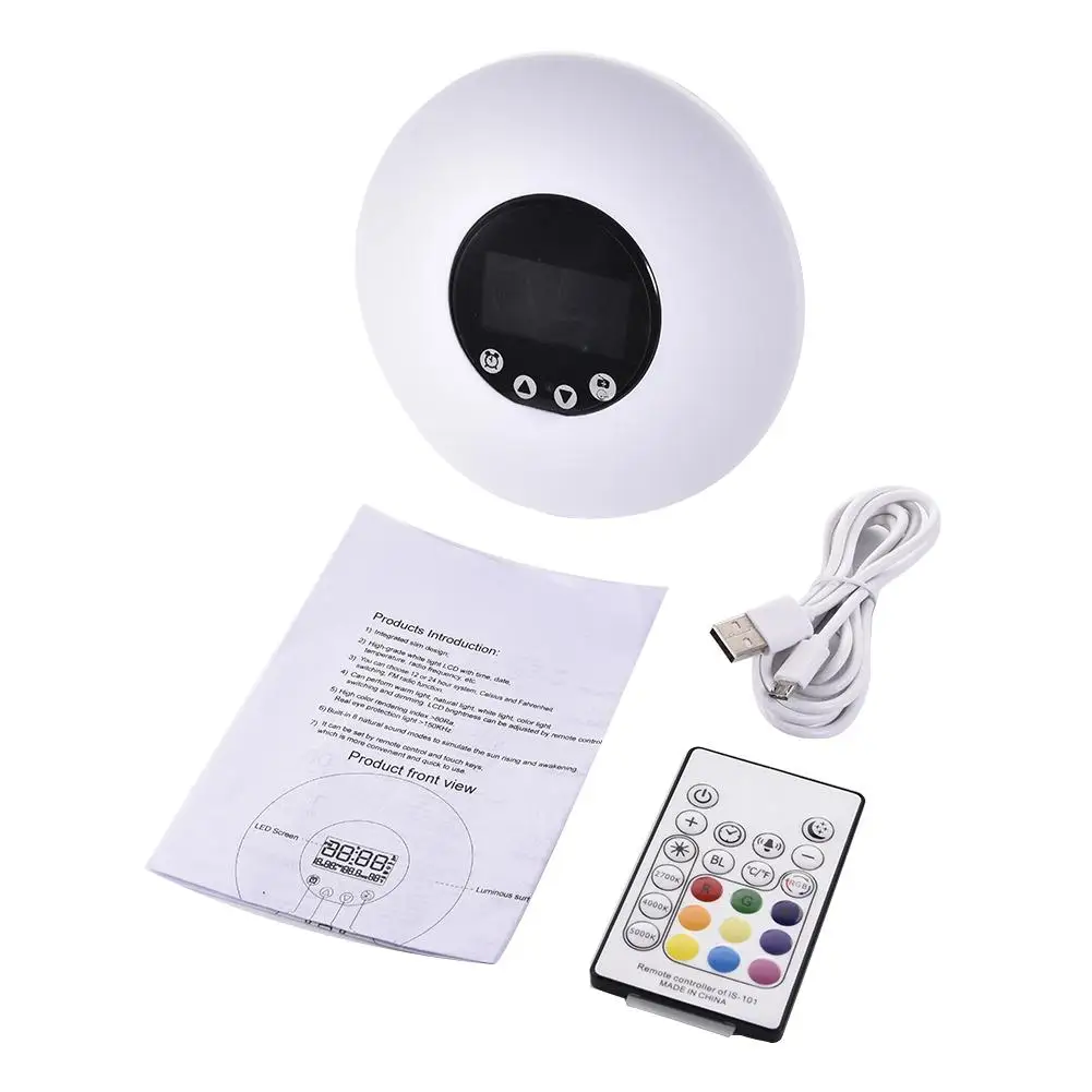 Умный восходящий симулятор будильника LED Wake Up Light 9 видов цветов 51 звуков FM Радио