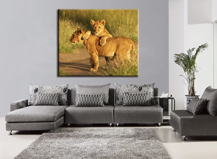 Львиная семья принт Настенный декор минималистский Книги по искусству холст