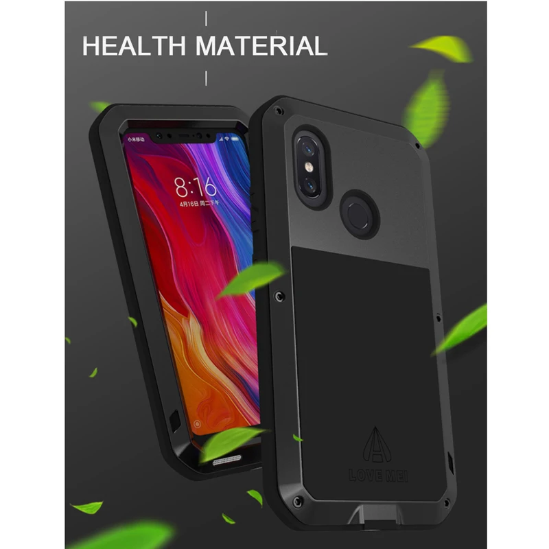 LOVE MEI металлический защитный чехол для Xiaomi Mi 8 противоударный пылезащитный водонепроницаемый чехол для телефона для Xiaomi Mi 8 с закаленным стеклом
