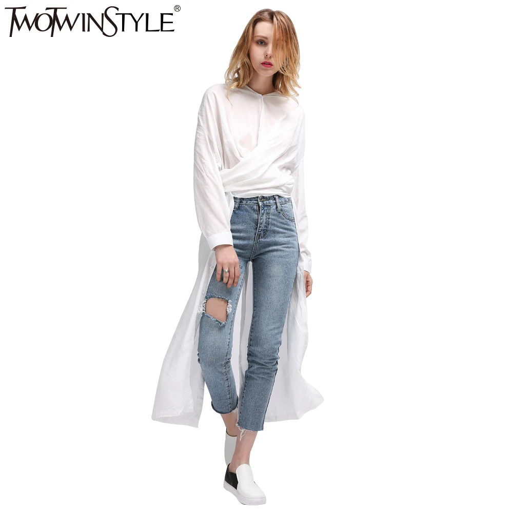 Женская Повседневная рубашка TWOTWINSTYLE белая и черная блузка с длинным рукавом