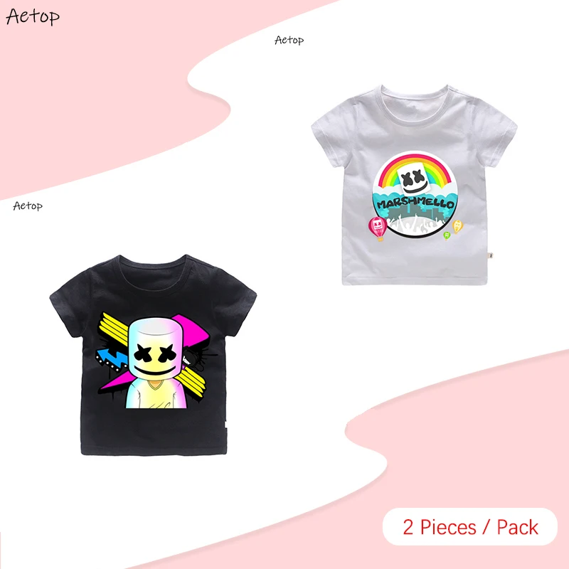 2pc F Летняя футболка для мальчиков с героями мультфильмов «Marshmello DJ Music», футболки для девочек, топы, одежда, детская одежда, хлопковый костюм для малышей - Цвет: 2pc F