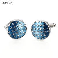 high quality blue star cufflinks stainless steel round enamel star cuff links for mens shirt studs gift lawyer relojes gemelos