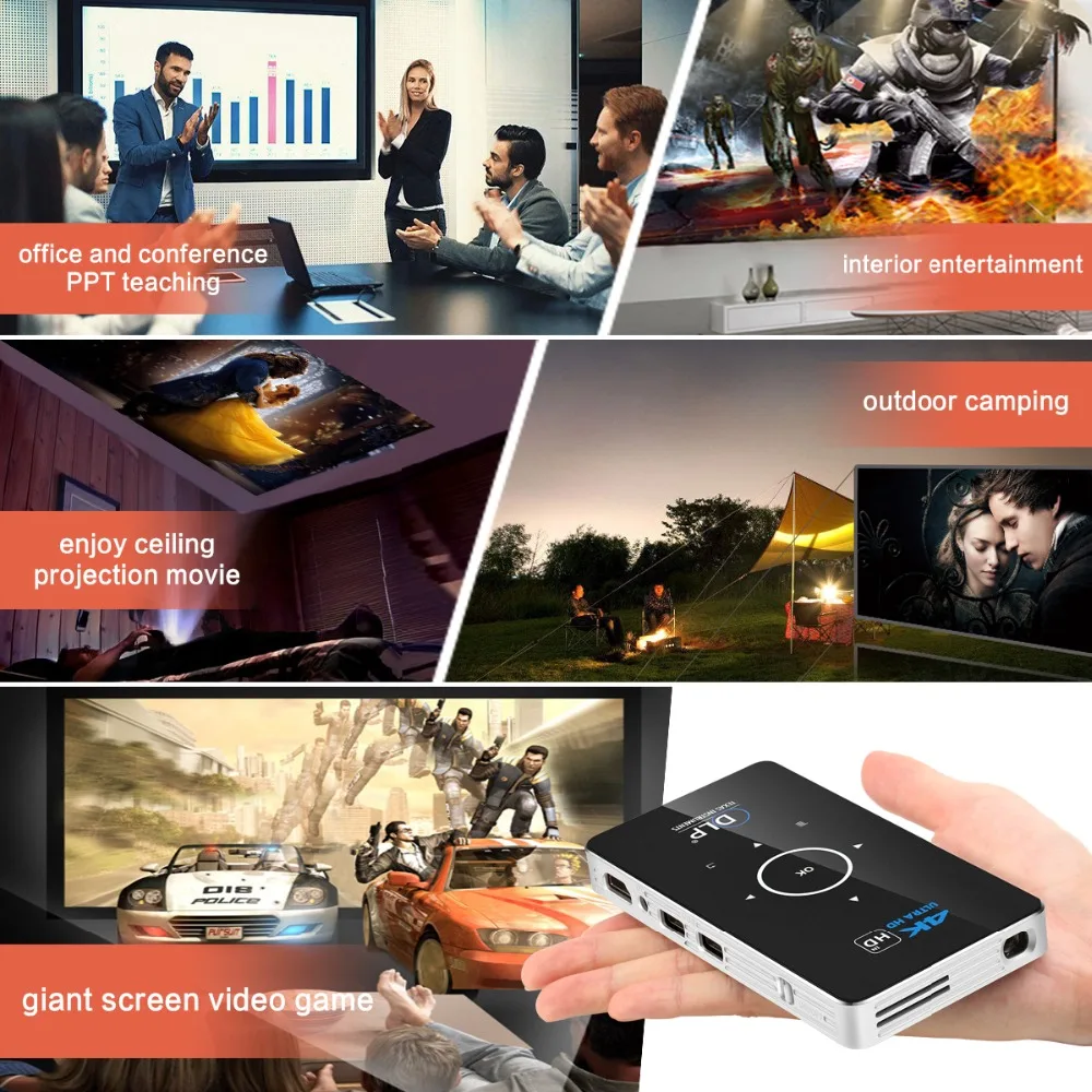 C6 Mini 4K DLP Android проектор 2,4G 5,8G Wifi Bluetooth 4,0 портативный светодиодный Видеопроектор для домашнего кинотеатра поддержка Miracast Airplay