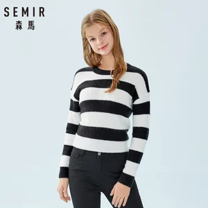 Женский длинный полосатый свитер SEMIR, изящный вязаный женский пуловер, свитер с заниженными плечами и манжетами на резинке