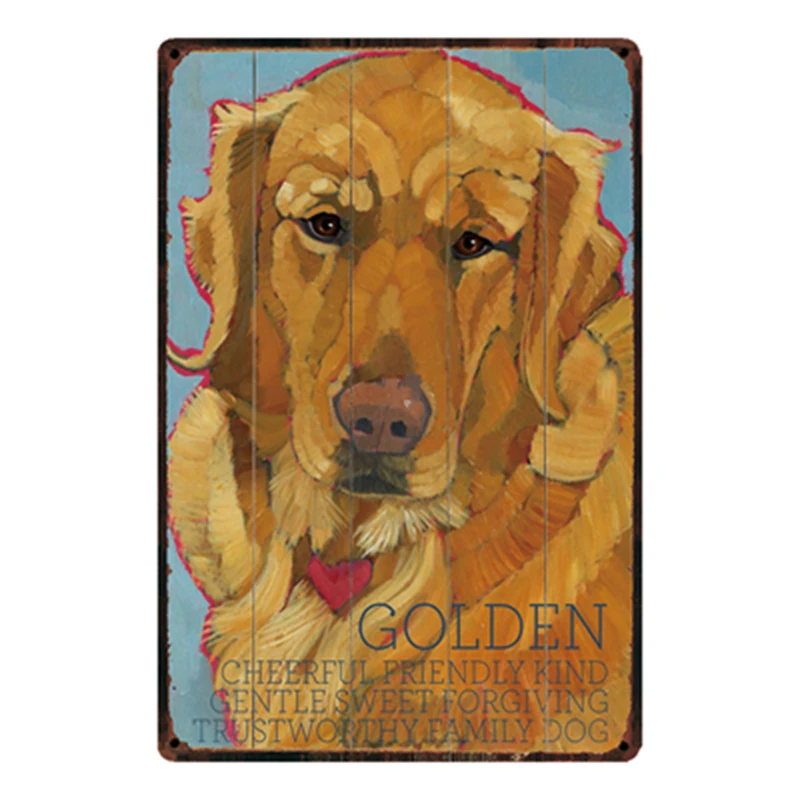 

[ Kelly66 ] Dogs Golden Metal Sign Tin Poster Home Decor Bar Wall Art Painting 20*30 CM Size y-2122
