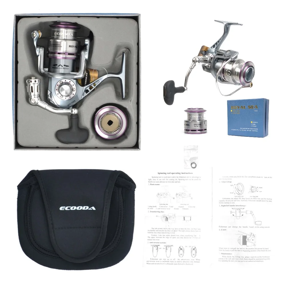 

ECOODA Royal Sea Spinning Fishing Reel Metal Body Two Aluminum Spools Saltwater and Freshwater Open Face Reel ERS1500/2000/3000