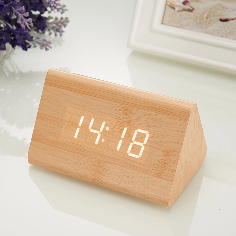 Новый Temp + дата время Деревянный Будильник управление звуками Белый светодиодный