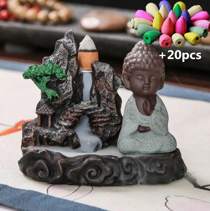 Из смолы, каменистый пейзаж Будда курильница для благовоний горелка водопад ладан держатель домашний декор медитация подарок+ 20 шт Бесплатные конусы - Цвет: Green A