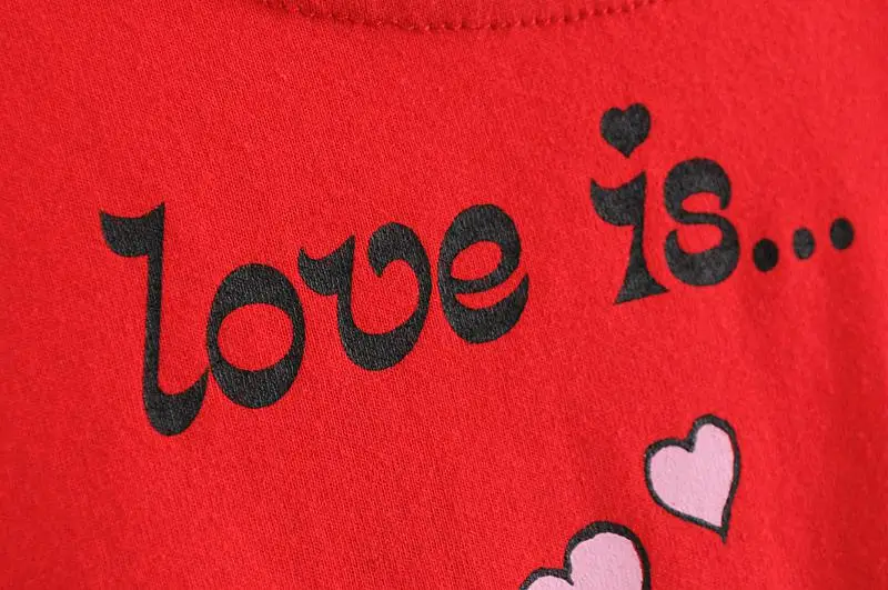 Летний красный Круглый воротник письмо свободные love женские футболки пара с рисунками героев мультфильма рубашка свободные дикий красный Для женщин Топ