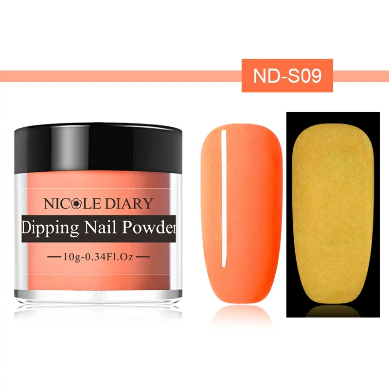 ND-S09 NICOLE Дневник 10 г ночной световой окунание ногтей порошок блеск пигмент Сияющий натуральный сухой УФ-гель для дизайна ногтей лак украшения - Цвет: ND-S09