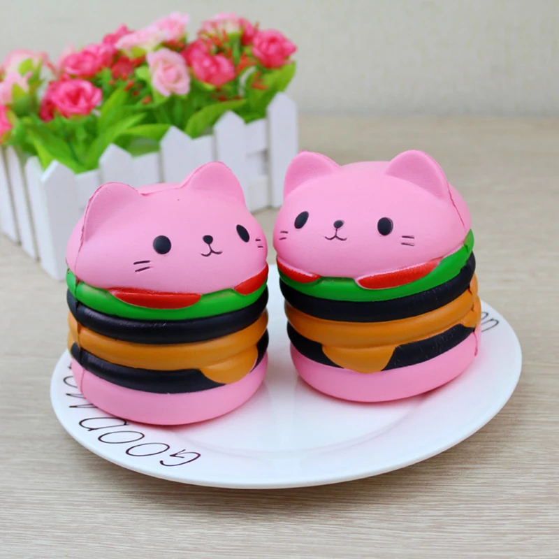 Squishy Jumbo Kawaii 9 5 см гамбургер кошка замедлить рост Squeeze хлеб снятие стресса