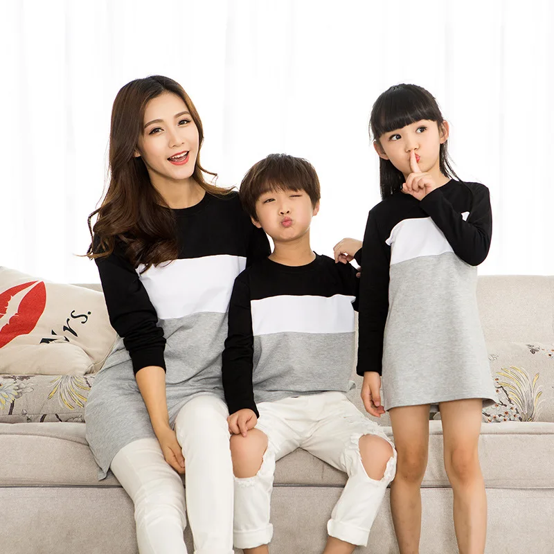 Matching Shirt Family Mommy Daddy Kids Pullovers Stripe Clothes Long Sleeve Sweater Look Autumn Women Mother Baby Dress | Мать и ребенок