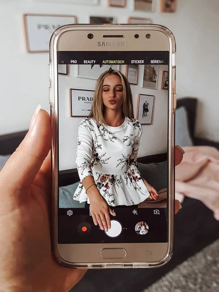 Dotfashion Блузка-туника с рукавом реглан и оборками с глубоким подолом, белый топ с круглым вырезом и цветочным принтом, женская блузка с длинным рукавом