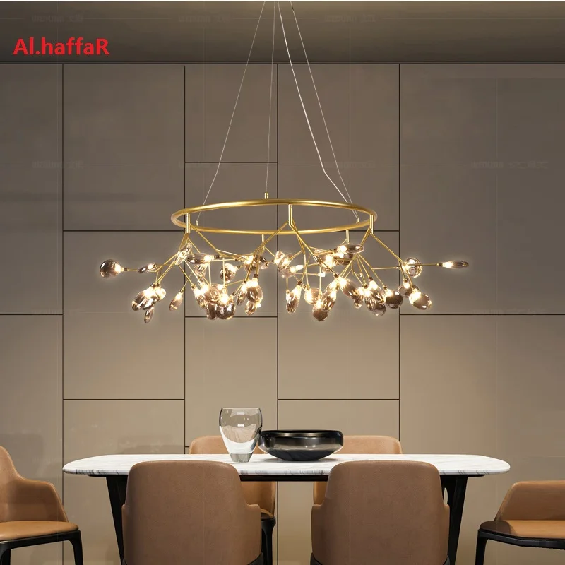 Lámpara LED de araña redonda moderna, colgante de rama de árbol con estilo, candelabro circular decorativo, colgante Led