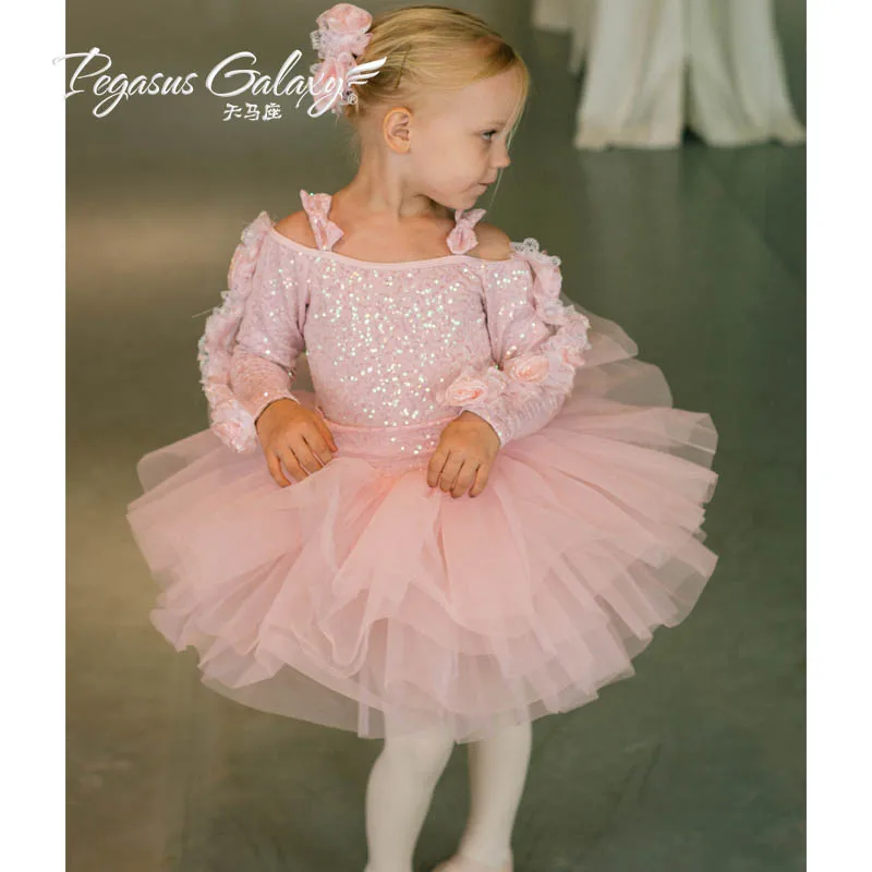 2018 Ballet Tutu The New Children's Female Long-sleeved Word Shoulder Strap Skirt Dress Costumes 1826 Training Exercises |