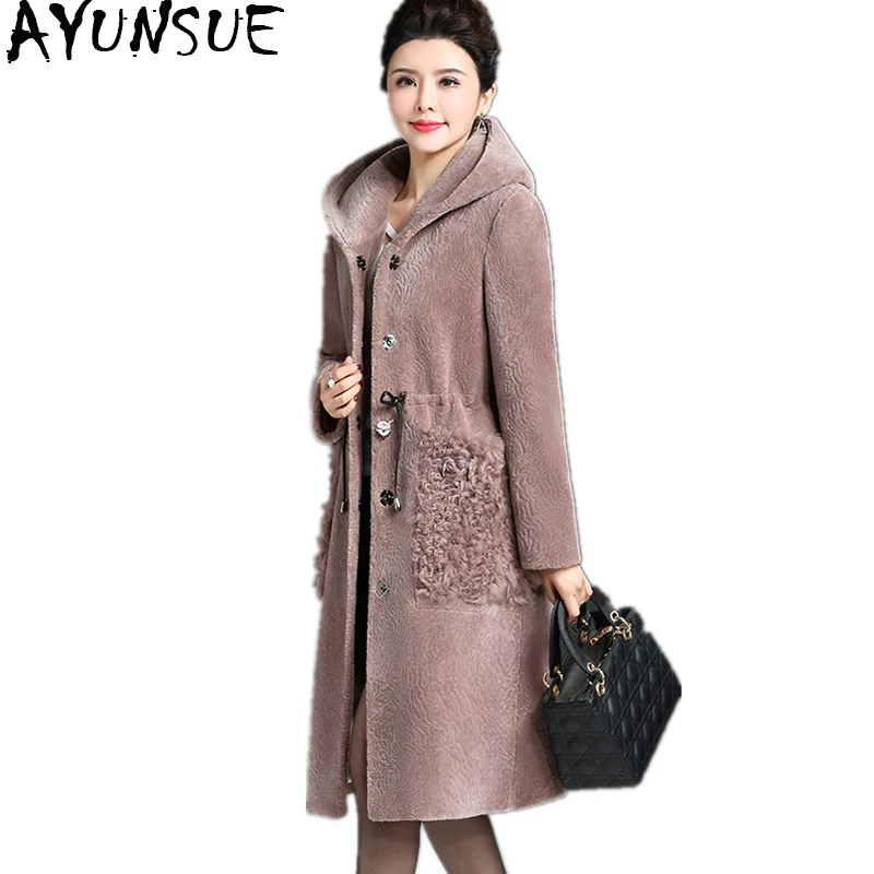 AYUNSUE 2019 натуральная шерсть куртки женские овчины меховое пальто натуральный