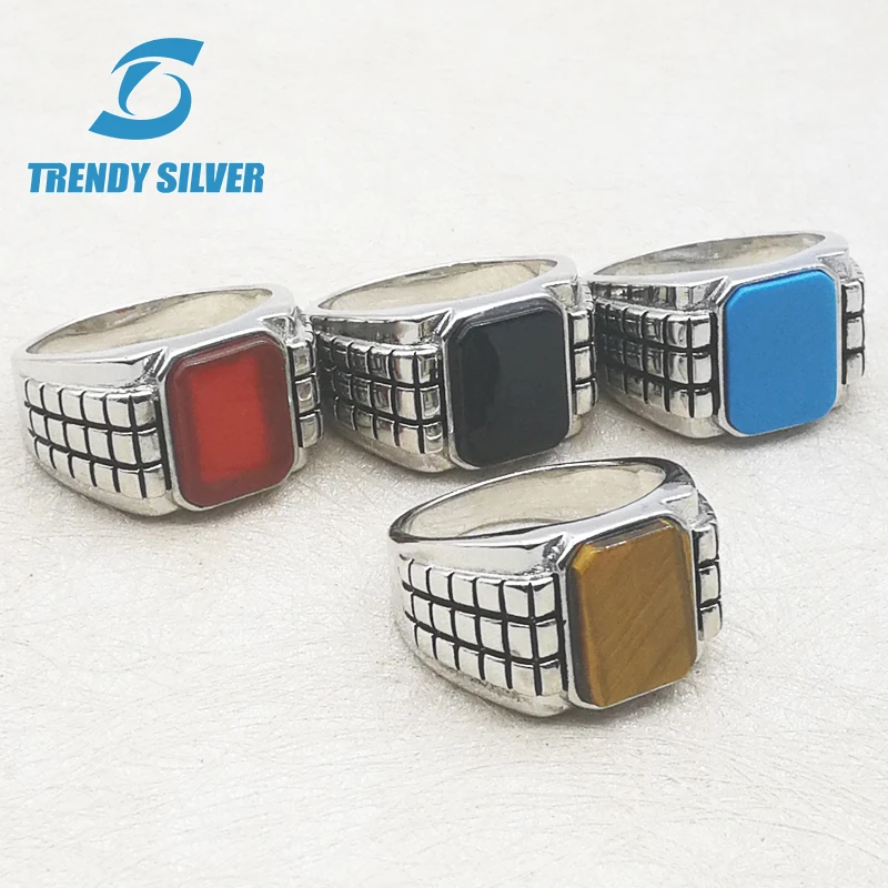 silver 925 fine jewelry man rings men accessories turquoise gemstone natural onyx agate wholesale TRENDY SILVER | Украшения и