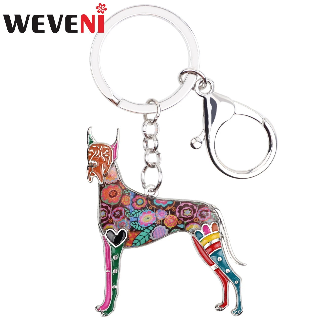 

WEVENI Enamel Metal Great Dane Dog Key Chains Keychains Holder Animal Jewelry For Women Girls Pet Lovers Car Bag Purse Charms