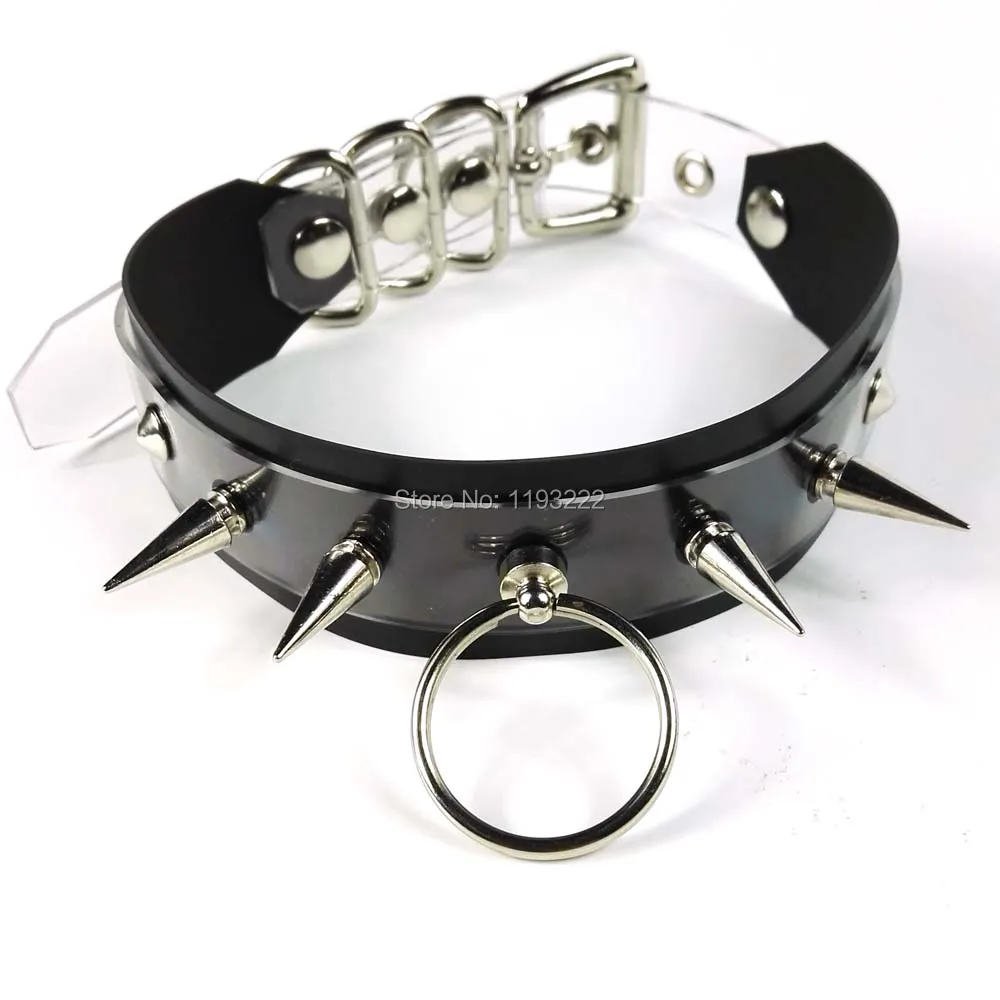 Панк Готическая Сделанная Вручную Колье из прозрачного черного и розового пвх с шипами и пряжкой на шее.