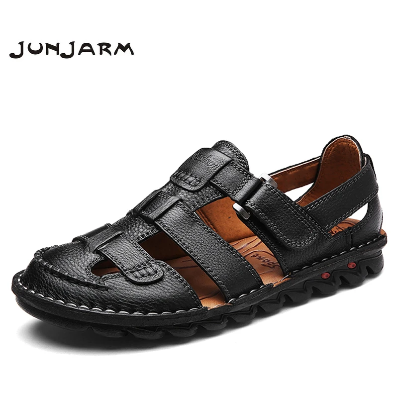 

JUNJARM Summer Shoes Men Sandals Genuine Leather Business Casual Shoes Quality Design Outdoor Beach Sandals Water Sneakers 48