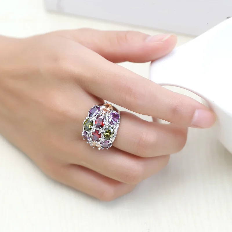 2021 Новое цветное яркое циркониевое квадратное кольцо элемент австрийский