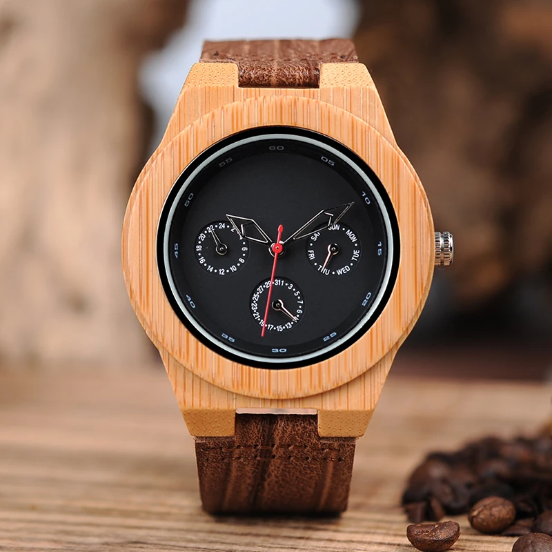 BOBO BIRD H28 мужские деревянные бамбуковые часы с кожаным ремешком 3ATM