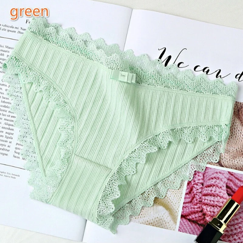 green Высокая эластичность, милые цветные женские трусы, сексуальное кружевное нижнее белье для девушек, модное удобное нижнее белье, трусики, нижнее белье - Цвет: green