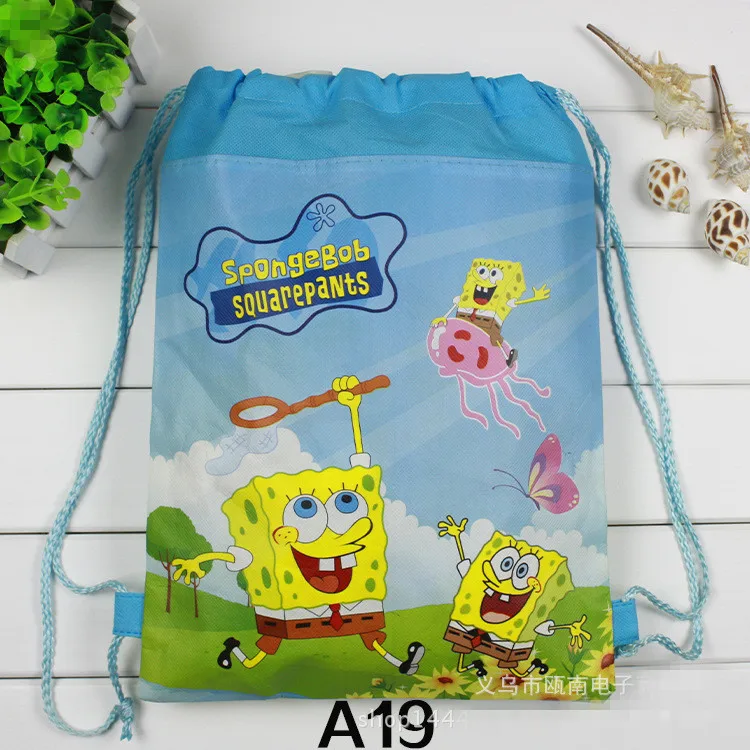 12 шт. Губка Боб Дети Drawstring Рюкзаки Сумки для школы и шопинга нетканые ткани Дети День рождения лучший подарок