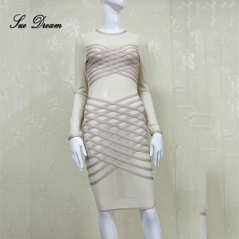 Новинка 2019 модное женское осеннее бежевое платье Сетчатое подиумное с длинным